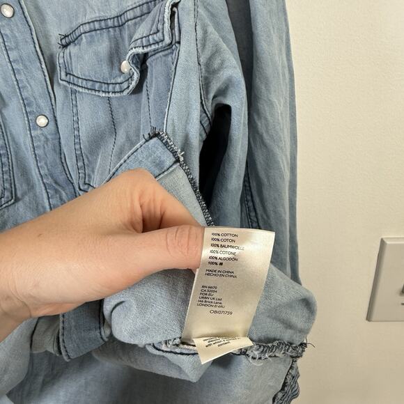 We the Free With Love Cotton Denim Shirt Blue Boho Western Pearl Snap Womens XL - Picture 7 of 8